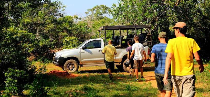 From Ella: Udawalawa Safari and Tangalle/Hiriketiya Transfer - Switching to the open Jeep at Udawalawe