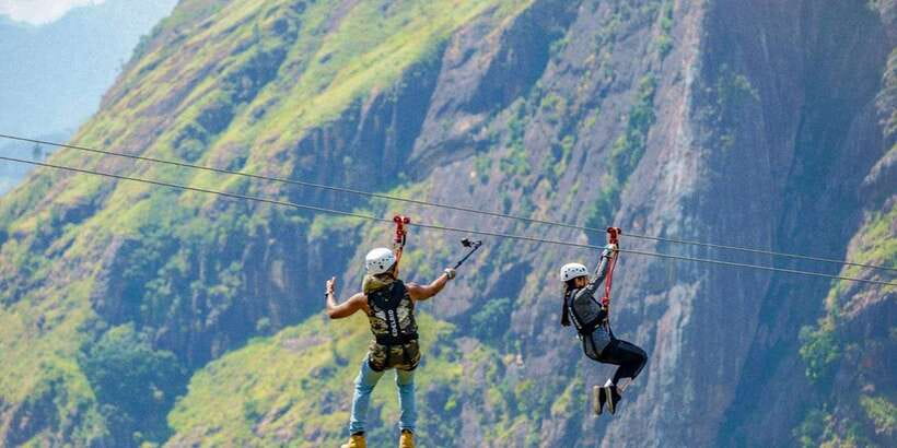 Zip Lining in Ella - Ella’s tea hills from a two-wire line